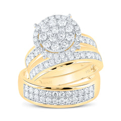 14kt Yellow Gold His Hers Round Diamond Cluster Matching Bridal Wedding Ring Band Set 1-7/8 Cttw