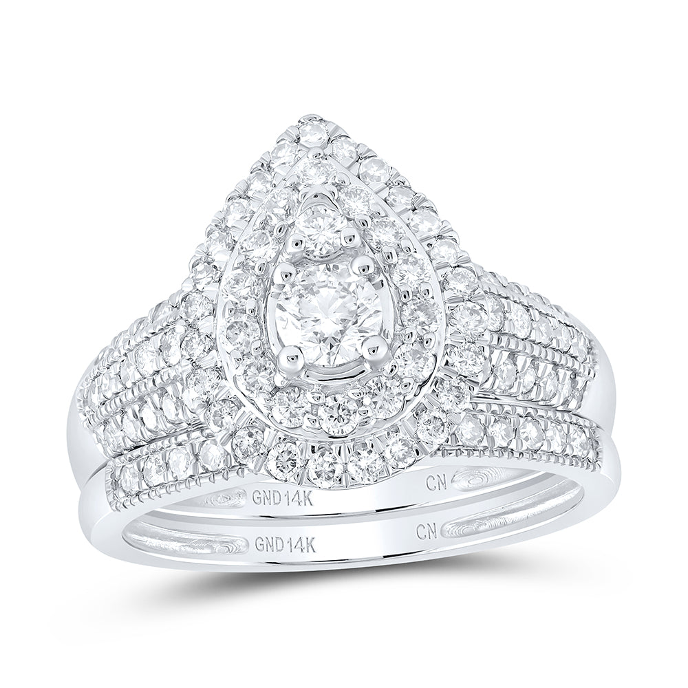 14kt White Gold Womens Round Diamond Bridal Wedding Engagement Ring Band Set 1.00 Cttw (Certified)