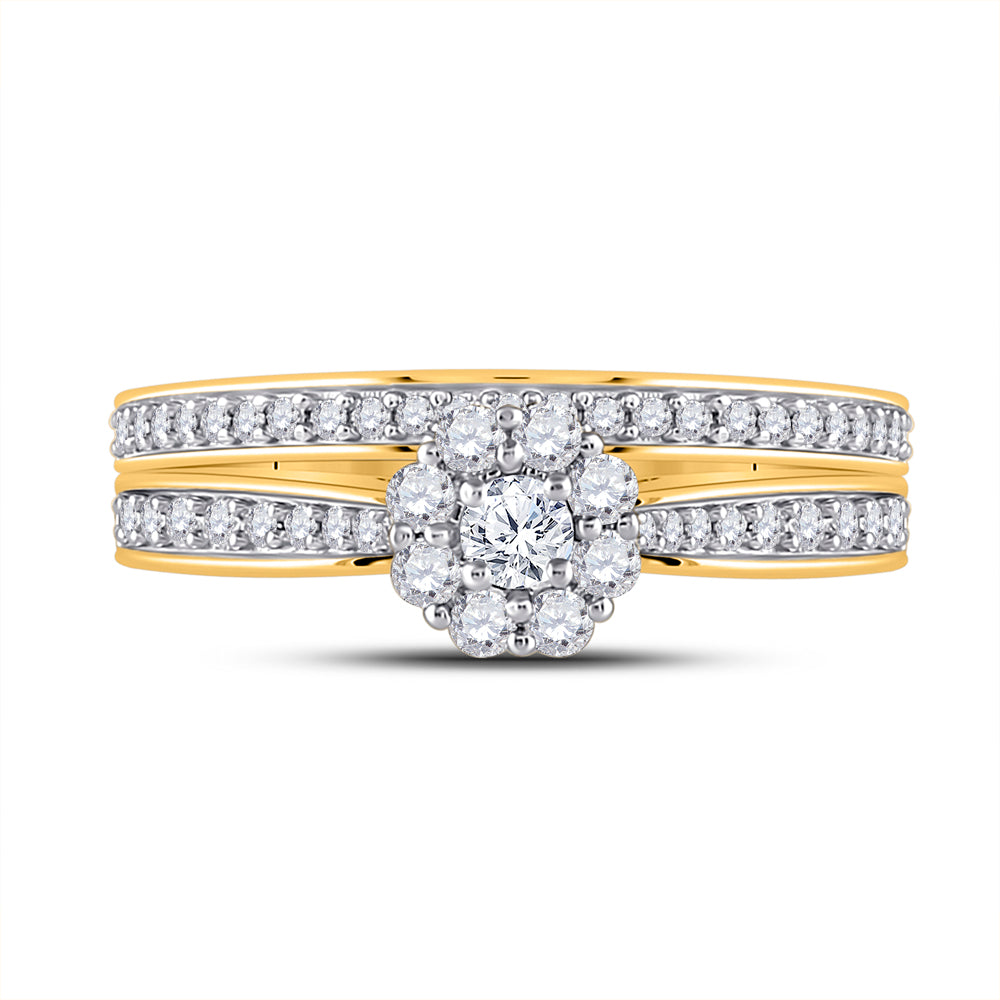10K Yellow Gold Womens Round Natural Diamond Bridal Wedding Engagement Ring Band Set 1/2 CTW 3.26 Gram