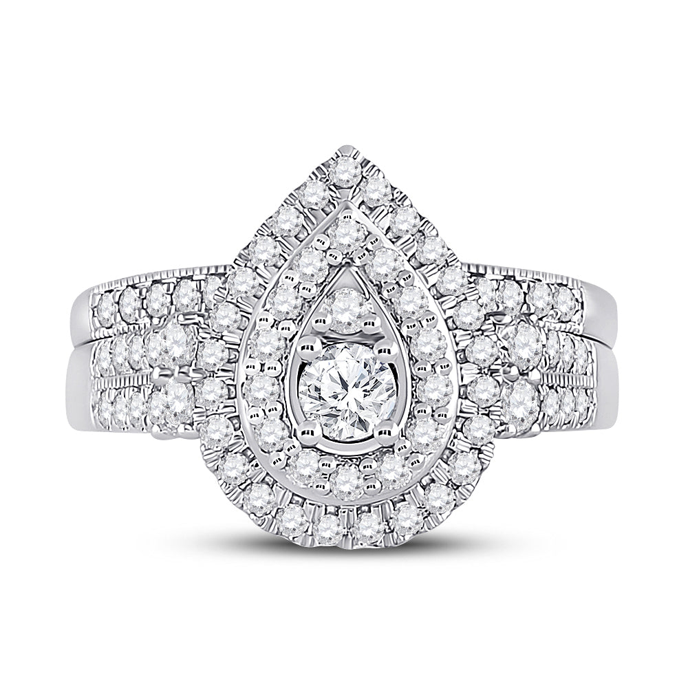 10kt White Gold Womens Round Diamond Bridal Wedding Engagement Ring Band Set 1.00 Cttw (Certified)