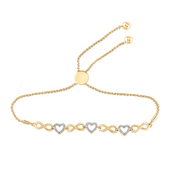 10K Yellow Gold 1/12 CTW-Natural Diamond Bolo Ladies Gift Heart Bracelet 4.46 Gram
