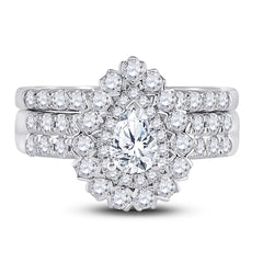 1 7/8CTW-DIA ANA M 1/2CT-CPEAR BRIDAL SETS DOUBLE HALO