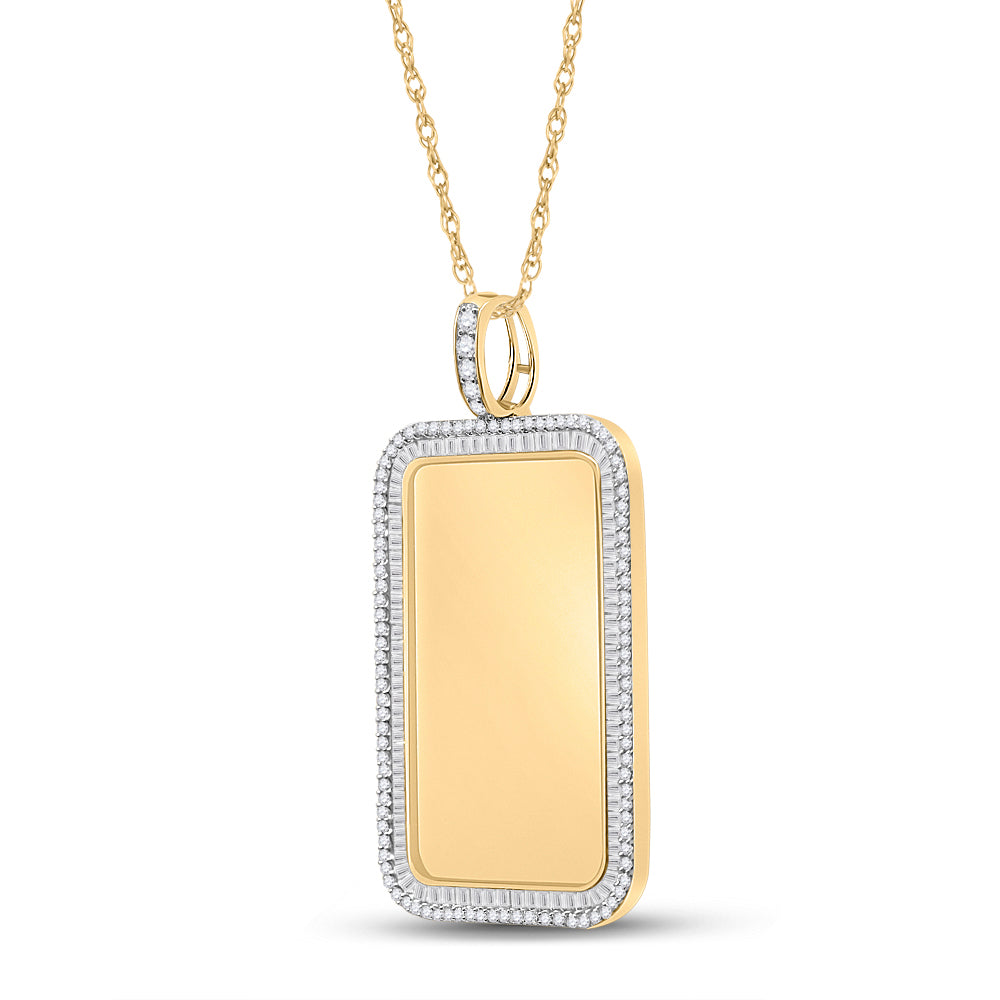 10K Yellow Gold Mens Baguette Diamond Dog Tag Picture Memory Pendant 2.00 CTW 15.5 Gram
