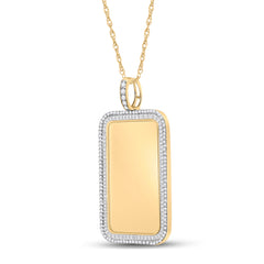 10K Yellow Gold Mens Baguette Diamond Dog Tag Picture Memory Pendant 2.00 CTW 15.5 Gram