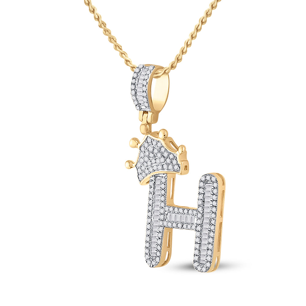 10K Yellow Gold 5/8 CTW-Natural Diamond Crown Initial "H" Mens Pendant 2.05 Gram