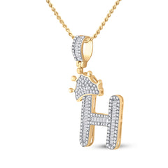 10K Yellow Gold 5/8 CTW-Natural Diamond Crown Initial "H" Mens Pendant 2.05 Gram