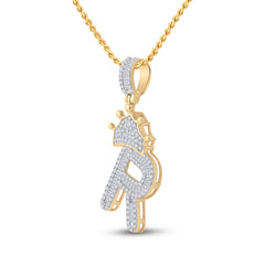 3/4CT-DIA P1P2 CROWN INITIAL "R" MENS PENDANT
