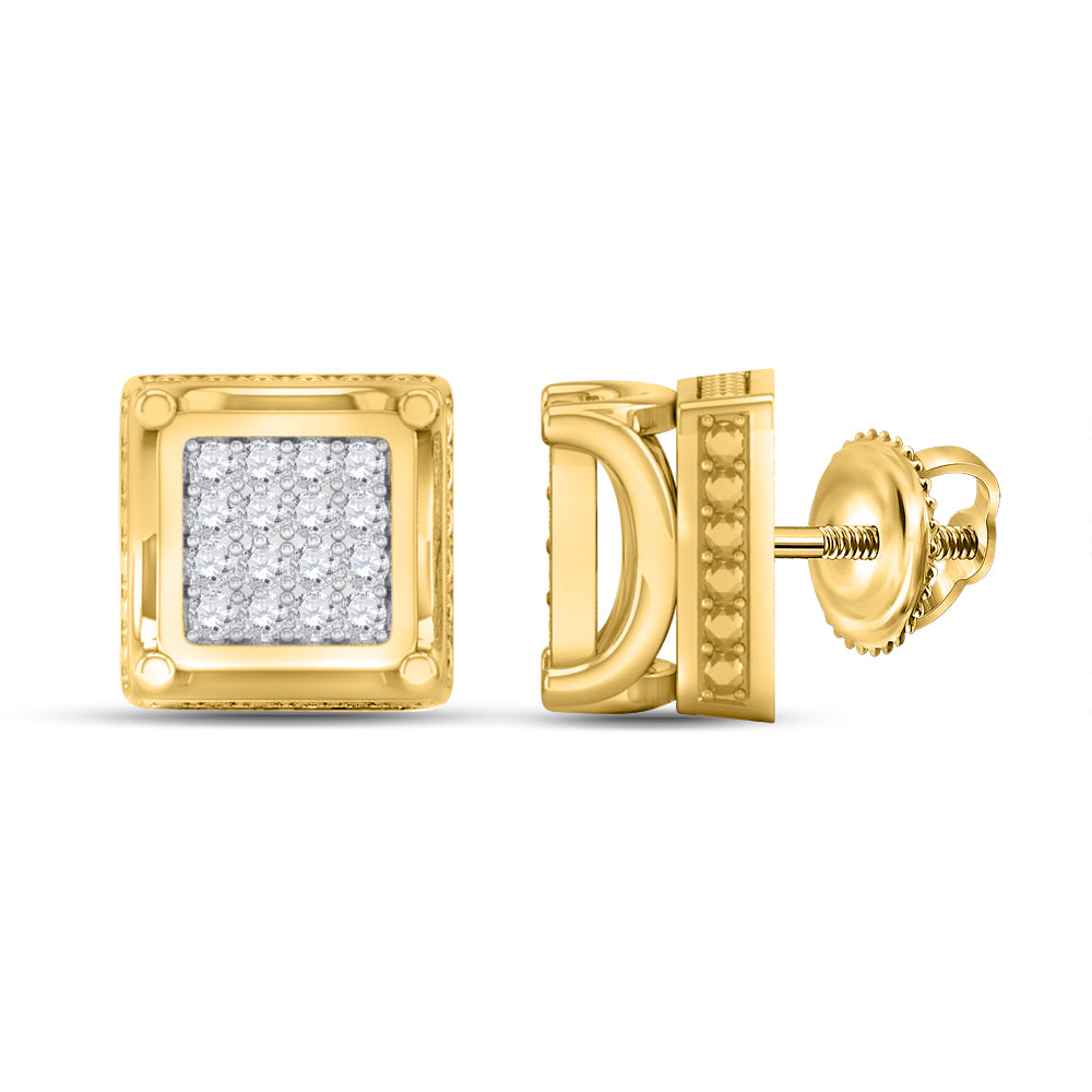 10K Yellow Gold 1/10 CTW-Natural Diamond P1P2 Micro Pave Unisex Square Earring 2.07 Gram