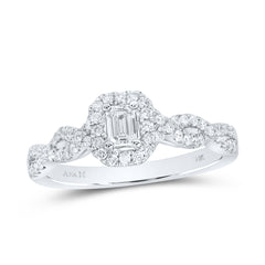 14K White Gold 5/8 CTW-Natural Diamond 1/4 Ct-Eme Engagement Single Halo 3.49 Gram