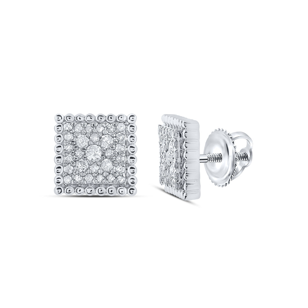 10K White Gold 1/4 CTW-Natural Diamond Fashion Square Earring 1.52 Gram