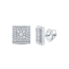10K White Gold 1/4 CTW-Natural Diamond Fashion Square Earring 1.52 Gram