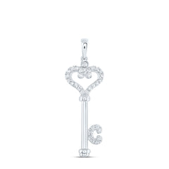 10K White Gold 1/6 CTW-Natural Diamond Key Fashion Pendant 0.7 Gram