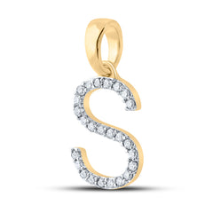 14K Yellow Gold 1/5 CTW-Natural Diamond Ladies Initial "S" Pendant 1.03 Gram