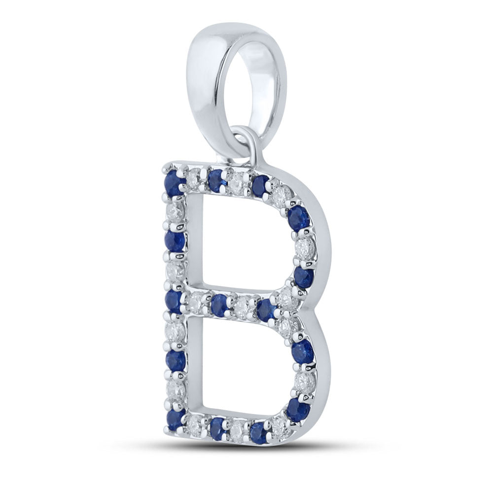 1/8CT-DIA 1/8CTW-BLUE SAPP NATURAL GEM INITIAL "B" PENDANT