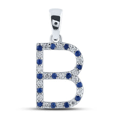 1/8CT-DIA 1/8CTW-BLUE SAPP NATURAL GEM INITIAL "B" PENDANT