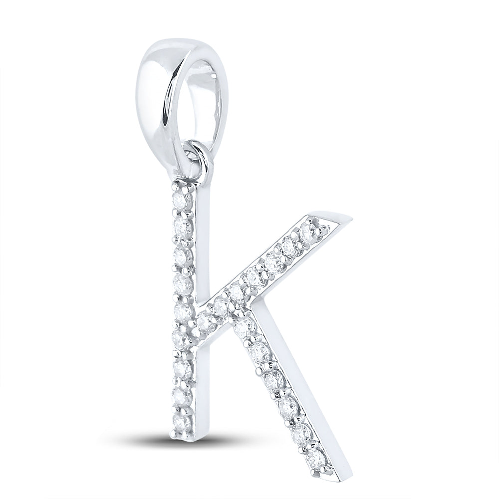 10K White Gold 1/6 CTW-Natural Diamond Ladies Initial "K" Pendant 1.05 Gram