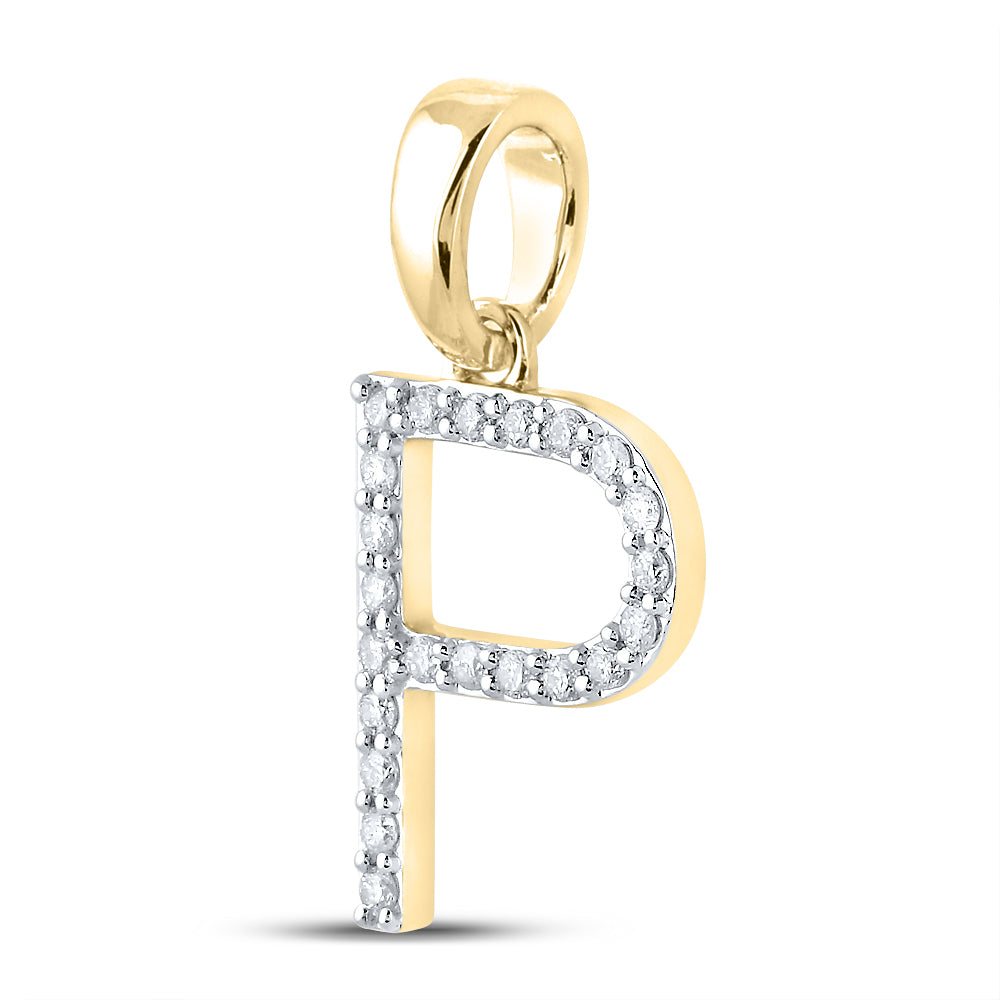 14K Yellow Gold 1/6 CTW-Natural Diamond Ladies Initial "P" Pendant 1.18 Gram