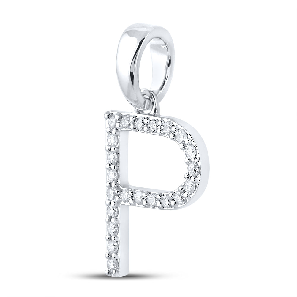 14K White Gold 1/6 CTW-Natural Diamond Ladies Initial "P" Pendant 1.18 Gram