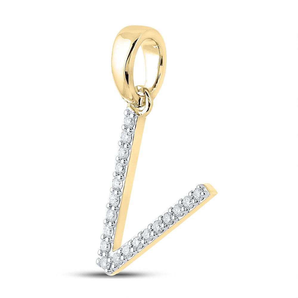 14K Yellow Gold 1/8 CTW-Natural Diamond Ladies Initial "V" Pendant 1.07 Gram