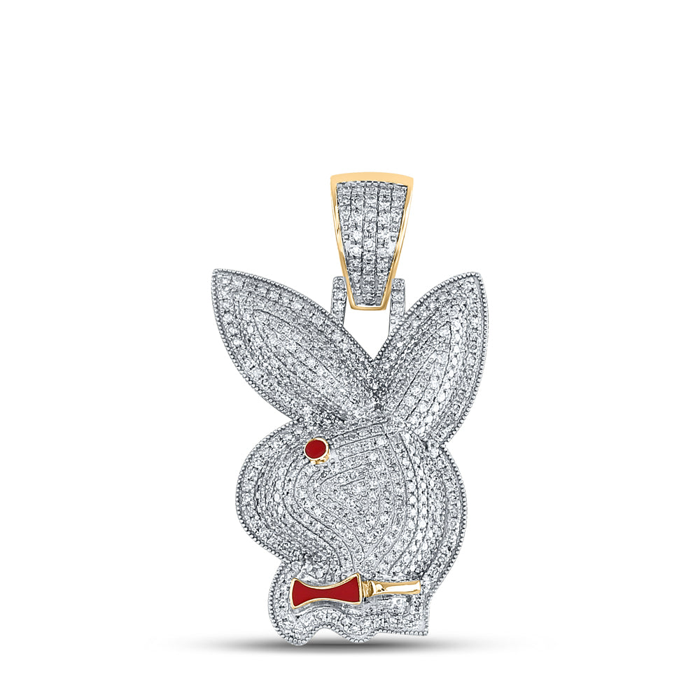10K Yellow Gold Mens Round Natural Diamond Bunny Charm Pendant 1-1/3 CTW 6.18 Gram