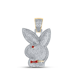 10K Yellow Gold Mens Round Natural Diamond Bunny Charm Pendant 1-1/3 CTW 6.18 Gram