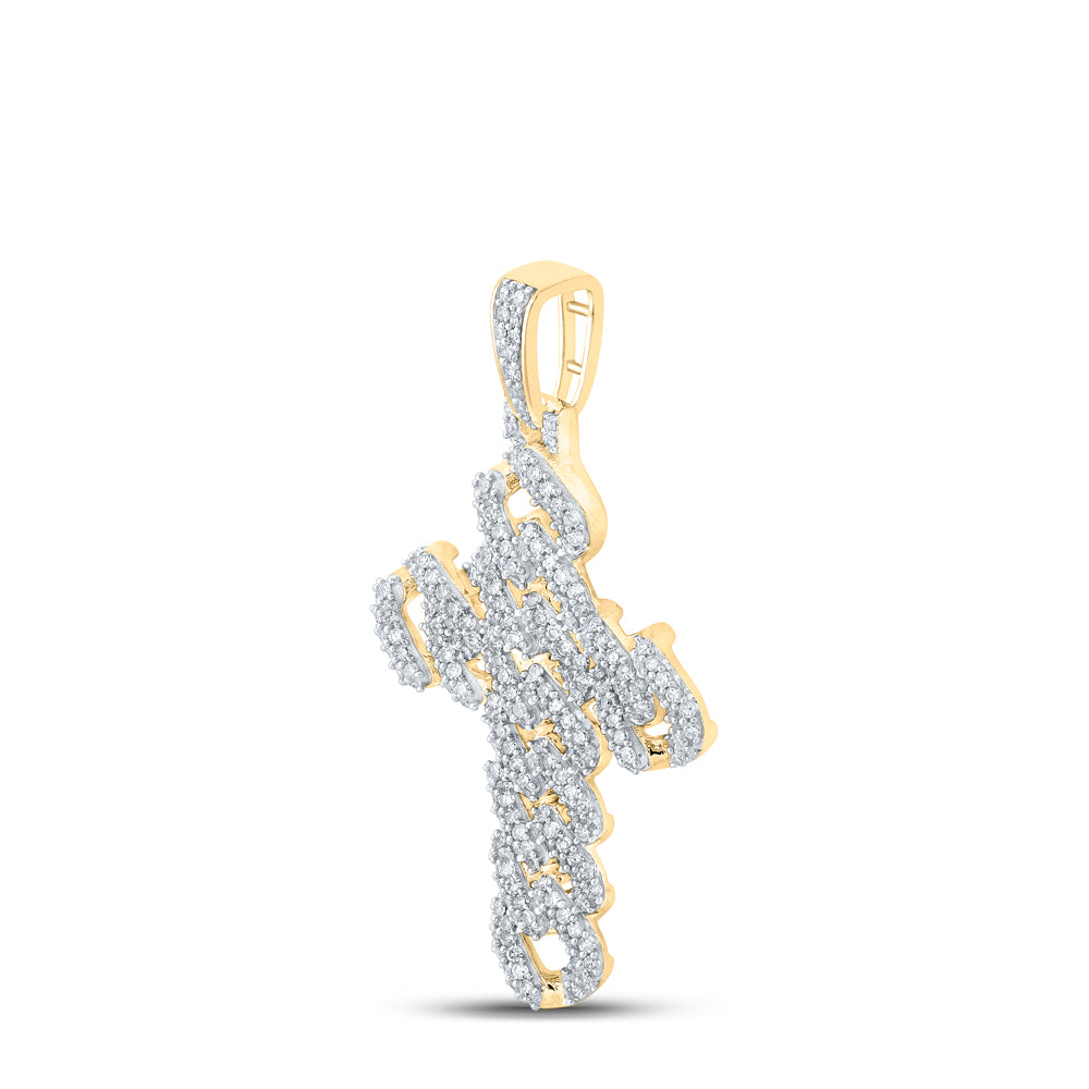 1 3/4CT-DIA NK CUBAIN CROSS MENS CHARM