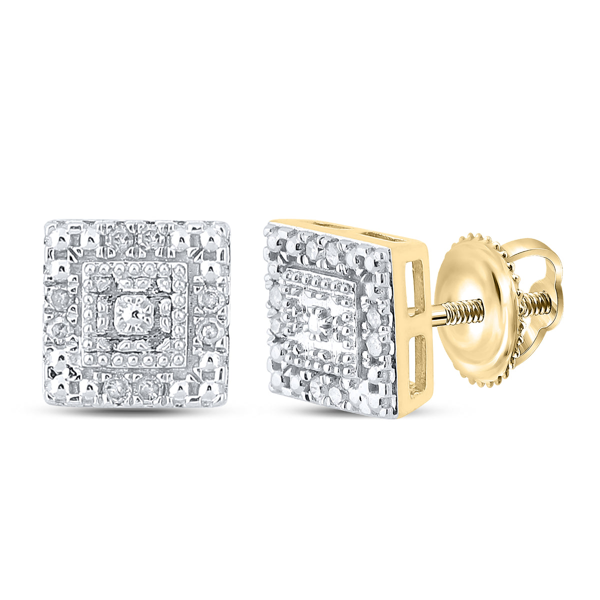 10K Yellow Gold 1/8 CTW-Natural Diamond Gift Square Earring 1.94 Gram