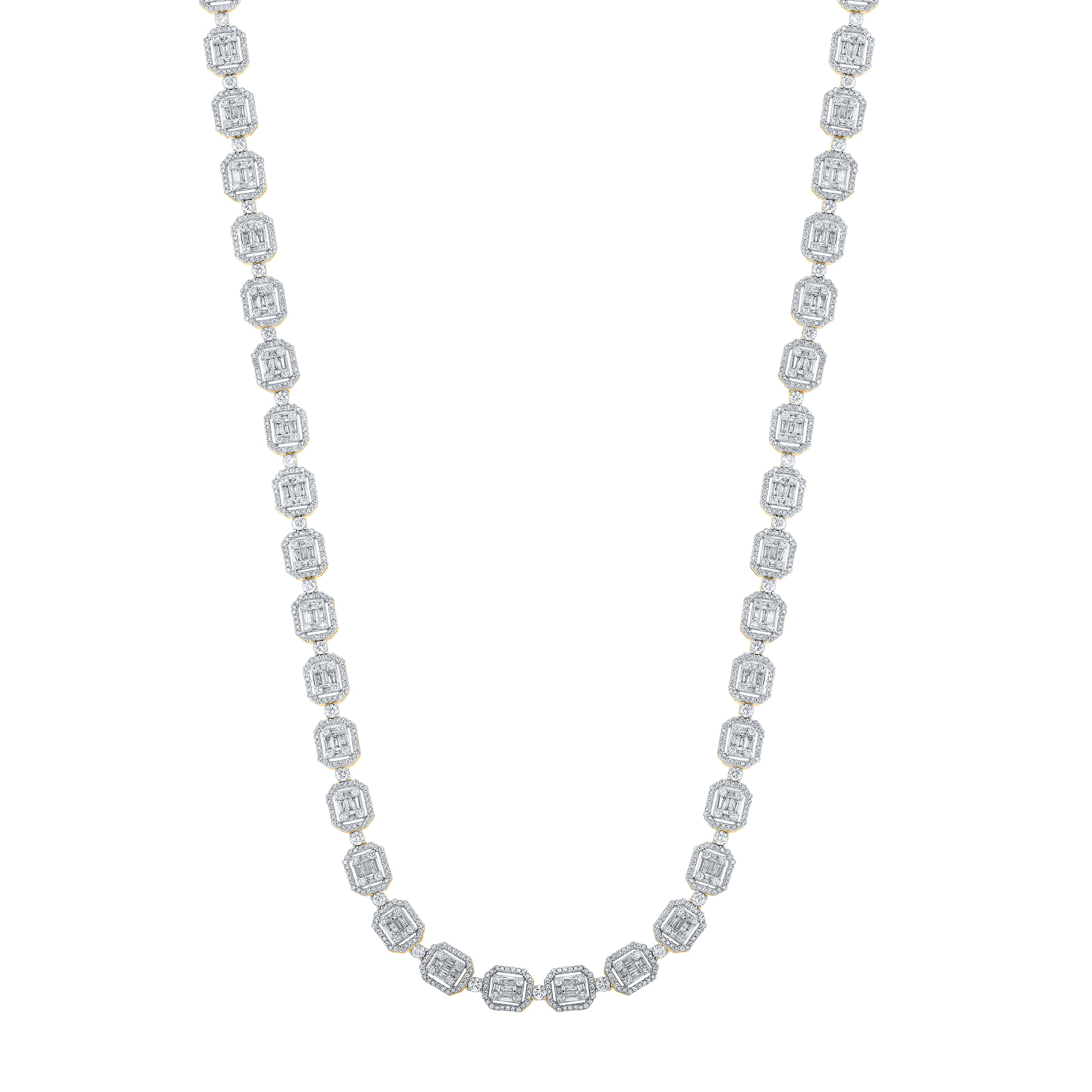 15CTW-DIA NK (9.40MM) SQUARE BAGUETTE MENS CHAIN-24 INCH