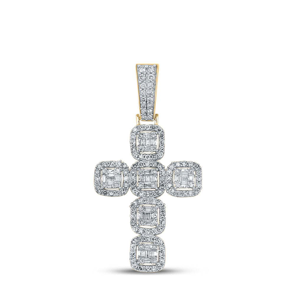 10K Yellow Gold 1 1/3 CTW-Natural Diamond Baguette Cross Mens Charm 3.89 Gram