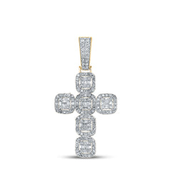 10K Yellow Gold 1 1/3 CTW-Natural Diamond Baguette Cross Mens Charm 3.89 Gram