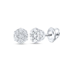 10K White Gold 1/4 CTW-Natural Diamond Fashion Naturalflower Earring 0.92 Gram