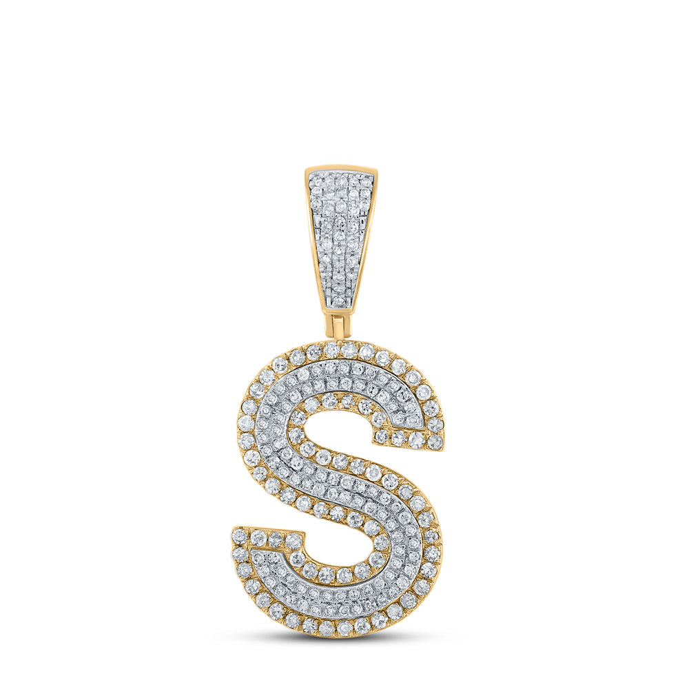10K Two-Tone Gold 3/4 CTW-Natural Diamond Initial "S" Mens Charm 3.34 Gram