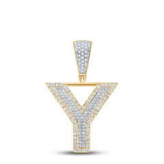 10K Two-Tone Gold 5/8 CTW-Natural Diamond Initial "Y" Mens Charm 3.69 Gram