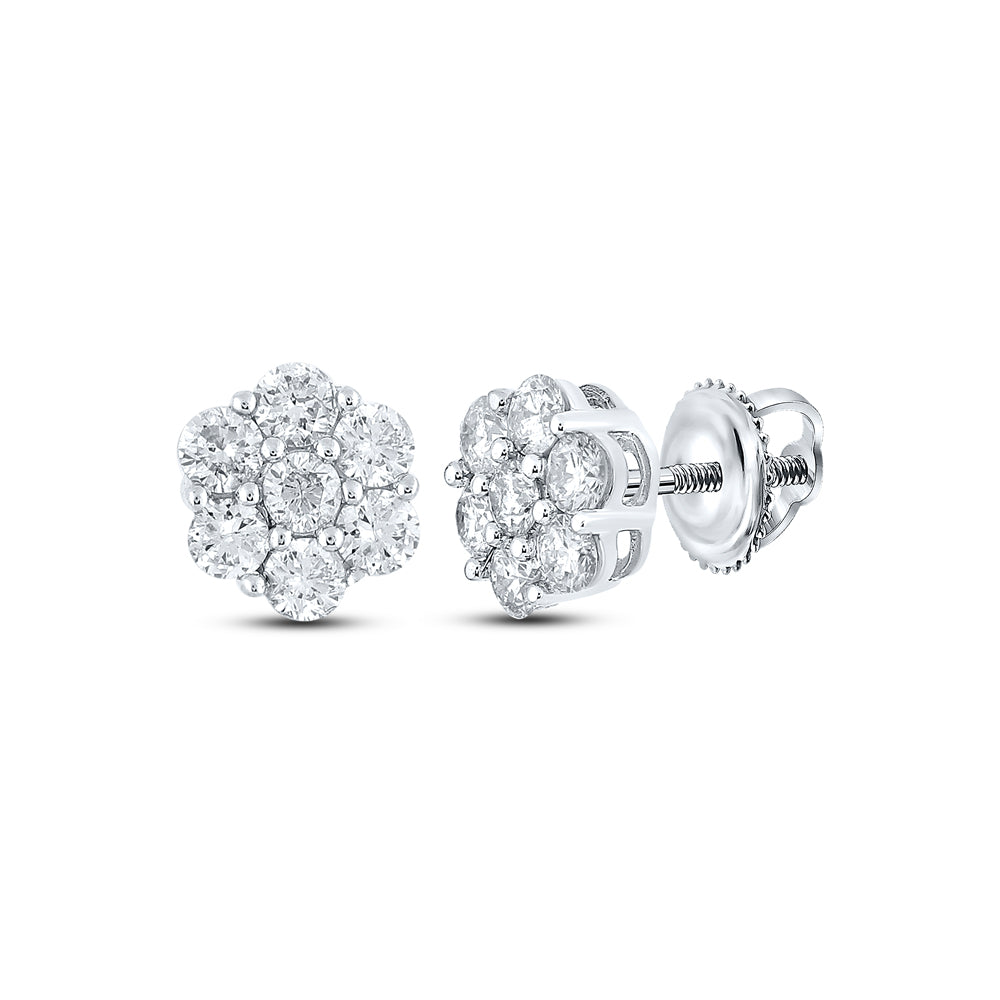1CTW-DIA NK 7 STONE FLOWER EARRING