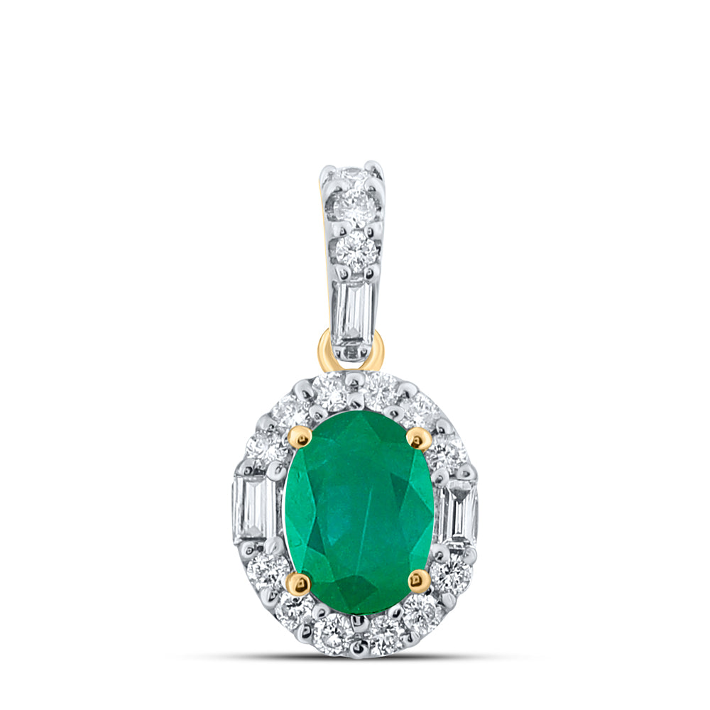 1/4CTW-DIA CN 3/4CTW-EMERALD OVAL PENDANT
