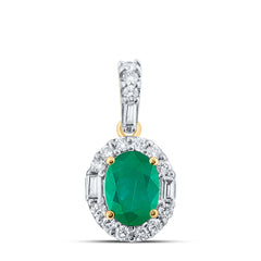 1/4CTW-DIA CN 3/4CTW-EMERALD OVAL PENDANT
