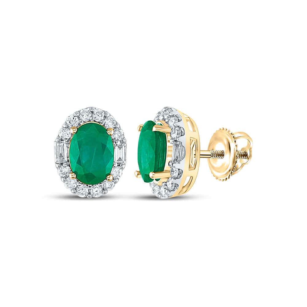 3/8 CTW-DIA CN 1 5/8CTW- EMERALD OVAL EARRING