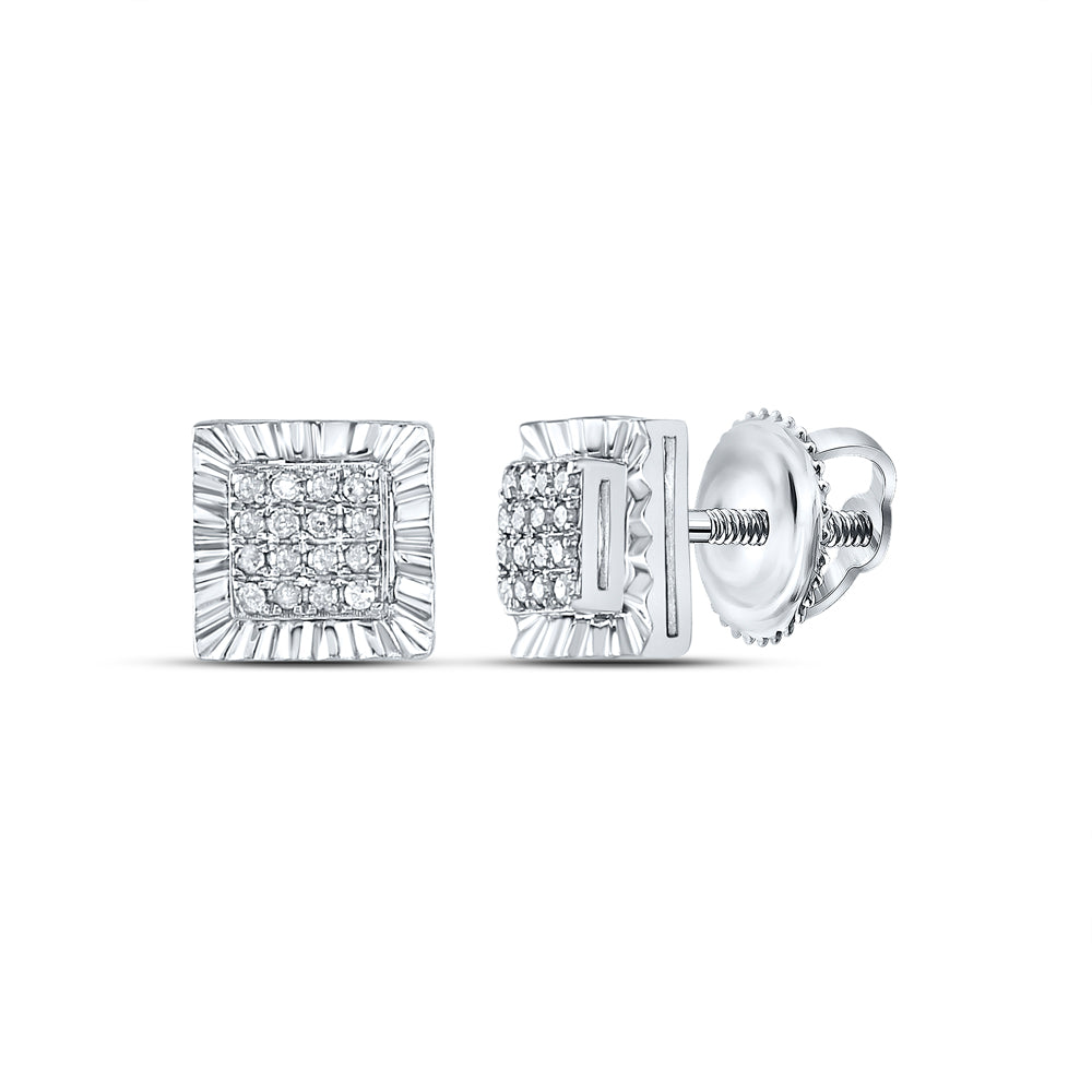Sterling Silver 1/10 CTW-Natural Diamond Gift Square Earring 0.97 Gram