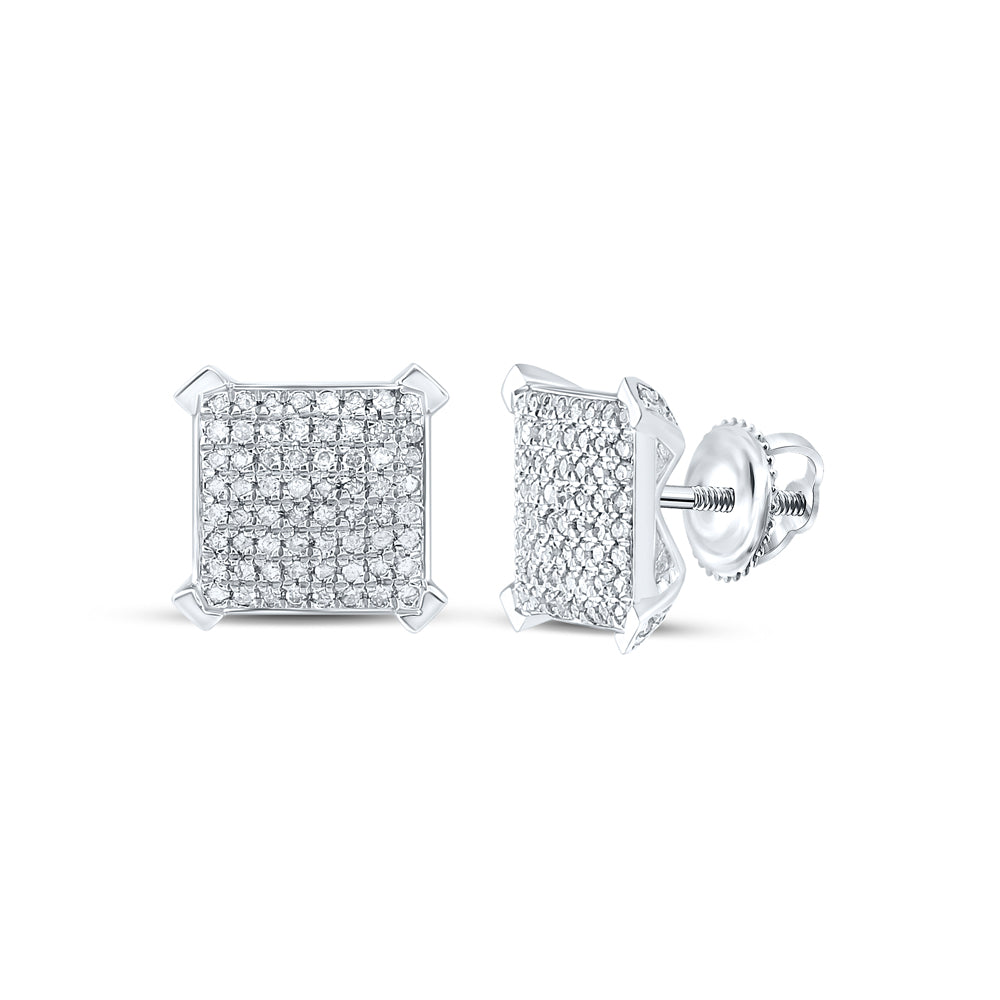 Sterling Silver 1/2 CTW-Natural Diamond Gift Square Earring 2.31 Gram