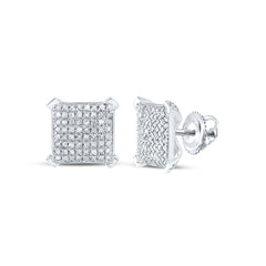 Sterling Silver 1/2 CTW-Natural Diamond Gift Square Earring 2.31 Gram