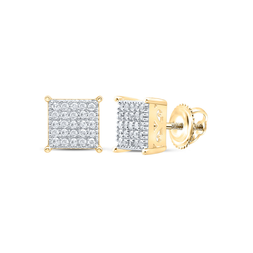 Yellow-Tone Sterling 1/4 CTW-Natural Diamond Gift Square Earring 1.57 Gram