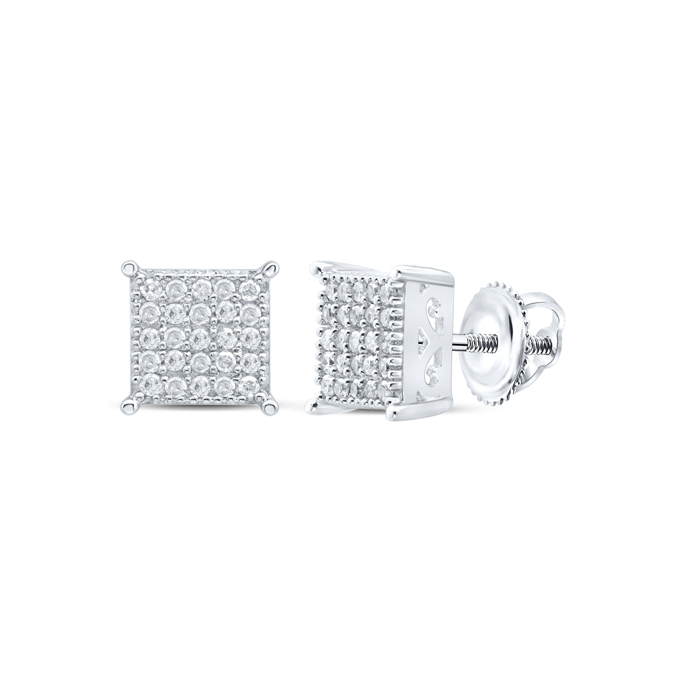 Sterling Silver 1/4 CTW-Natural Diamond Gift Square Earring 1.57 Gram