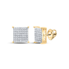 Yellow-Tone Sterling 1/2 CTW-Natural Diamond Gift Square Earring 2.11 Gram