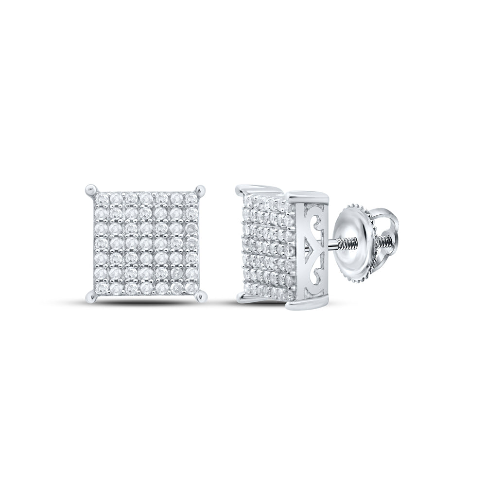 Sterling Silver 1/2 CTW-Natural Diamond Gift Square Earring 2.02 Gram