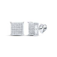 Sterling Silver 1/2 CTW-Natural Diamond Gift Square Earring 2.02 Gram