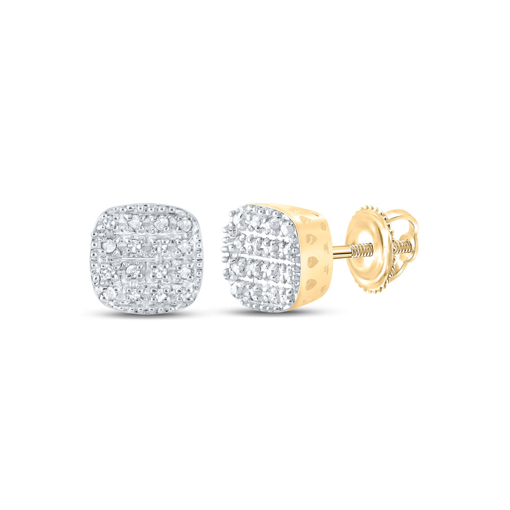 10K Yellow Gold 1/10 CTW-Natural Diamond Mens Cushion Earring 1.39 Gram