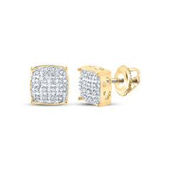 10K Yellow Gold 1/10 CTW-Natural Diamond Mens Cushion Earring 1.45 Gram