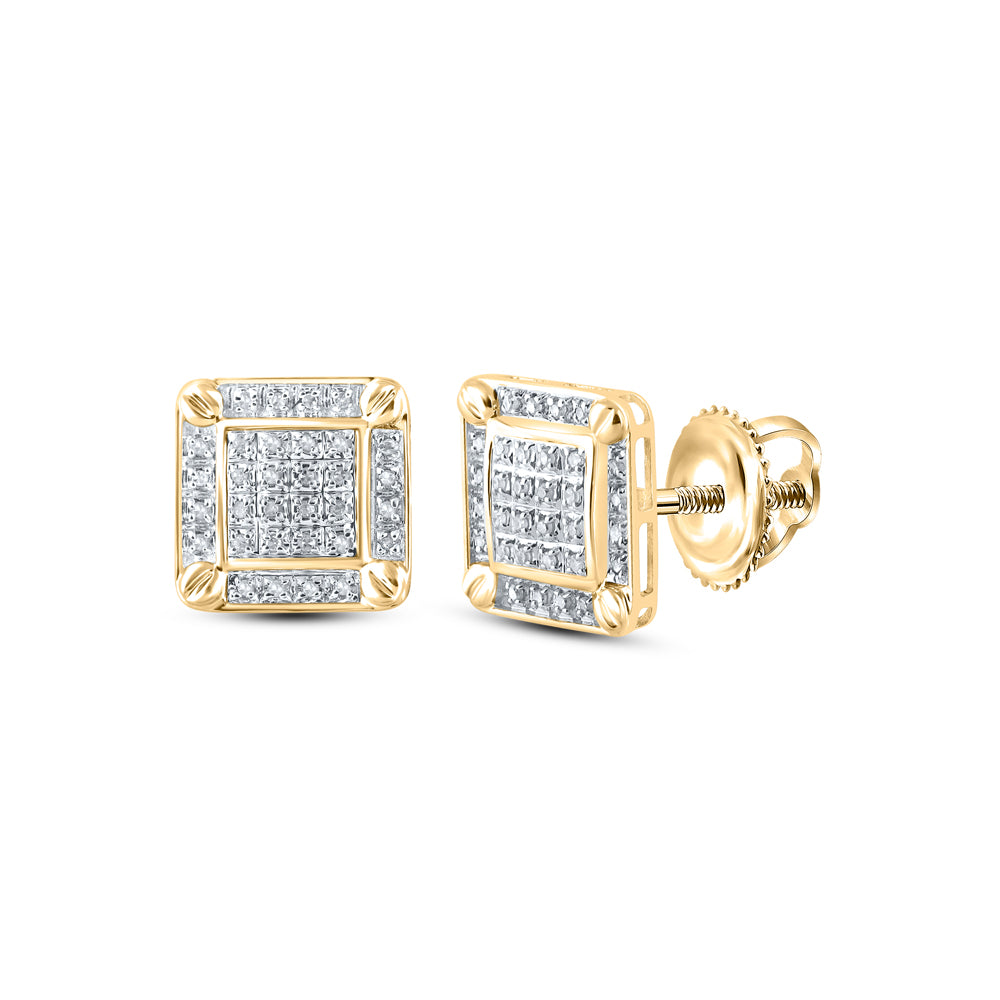 10K Yellow Gold 1/5 CTW-Natural Diamond Mens Square Earring 2.03 Gram