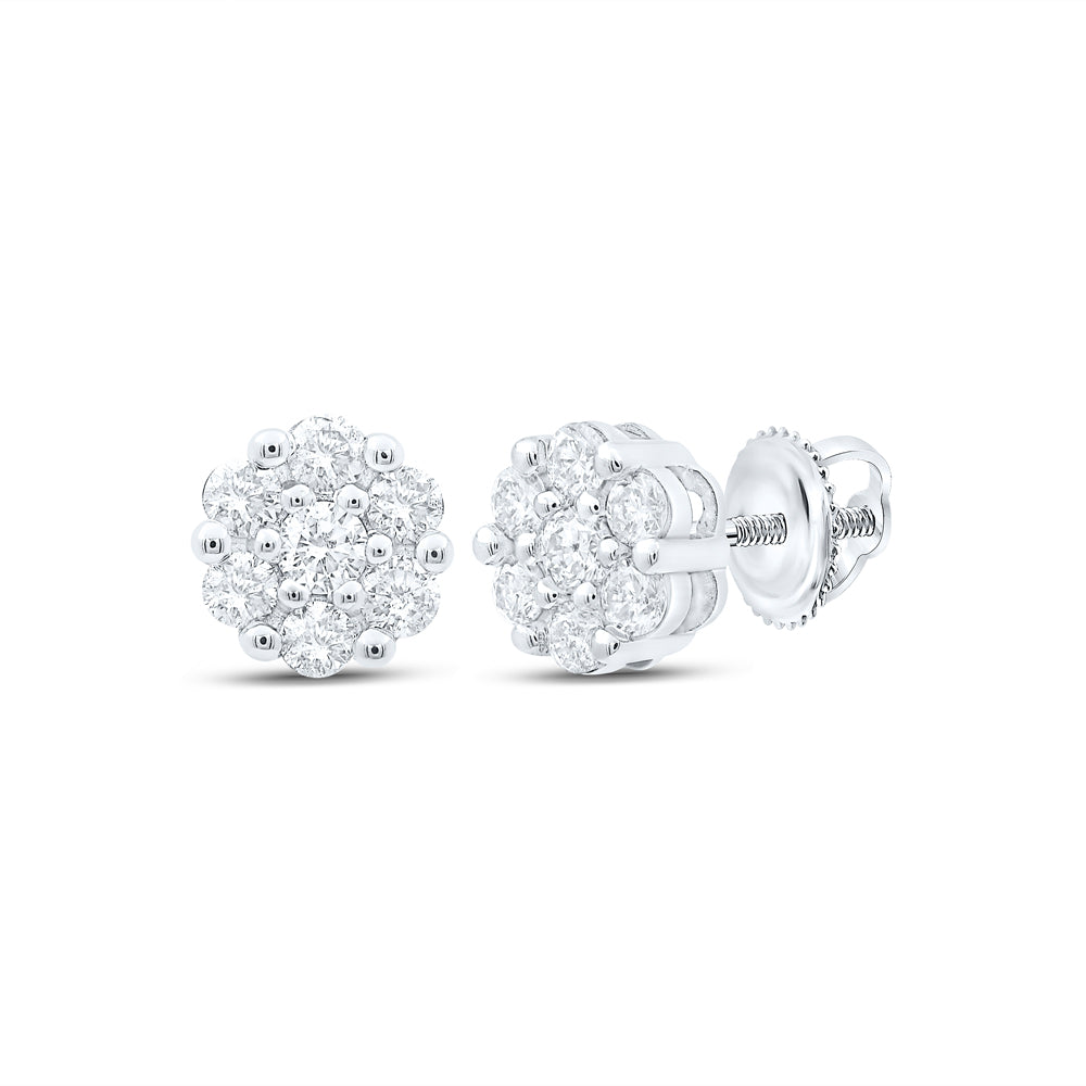 10K White Gold 1/2 CTW-Natural Diamond Flower Earring 1.56 Gram
