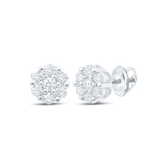 10K White Gold 1/2 CTW-Natural Diamond Flower Earring 1.56 Gram